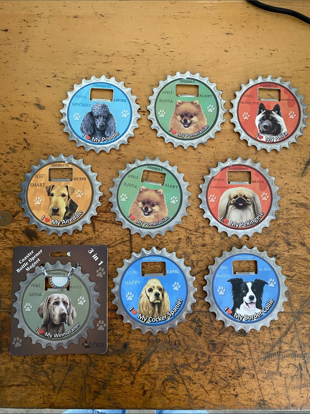2/10$ Dog coaster magnet and bottle opener in 1 metal gear